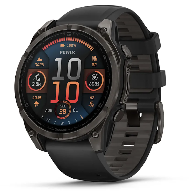 Garmin Fenix 8 47 mm, AMOLED, Sapphire, Carbon DLC Titanium with Black/Pebble Gray Silicone Band - Garmin