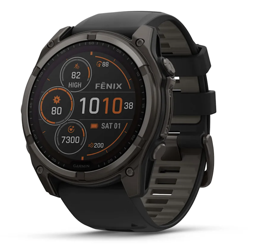 Garmin Fenix 8 51 mm, Solar, Sapphire, Carbon DLC Titanium with Black/Pebble Gray Silicone Band - Garmin