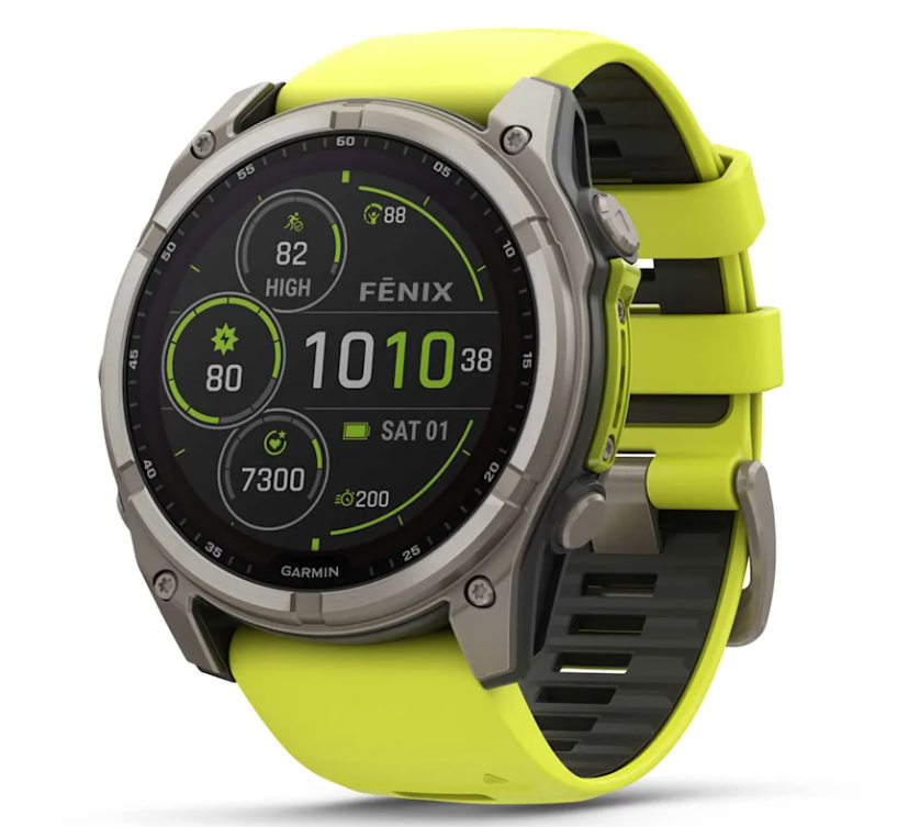 Garmin Fenix 8 51 mm, Solar, Sapphire, Titanium with Amp Yellow/Graphite Silicone Band - Garmin
