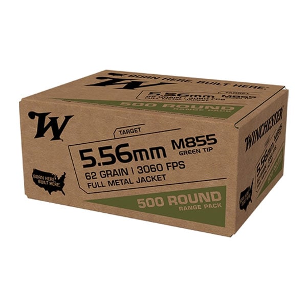 Winchester M855 5.56 Bulk Ammo 62 Gr FMJ Green Tip 500rds - WM855500