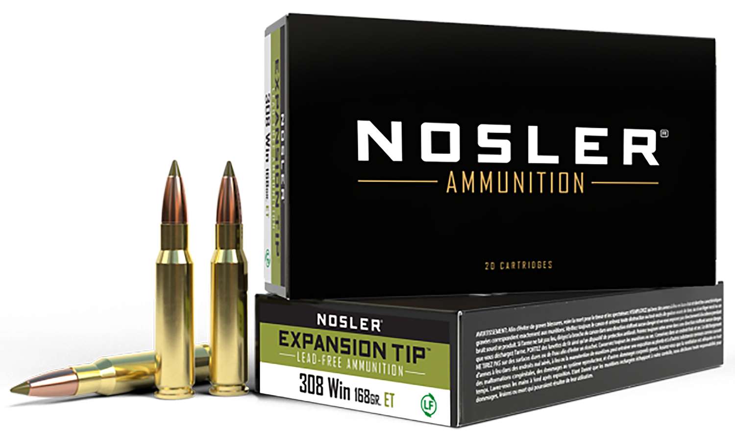 Nosler 308 Winchester 168 grain E-Tip Lead-Free Rifle Ammo, 20/Box - 40035 - Nosler