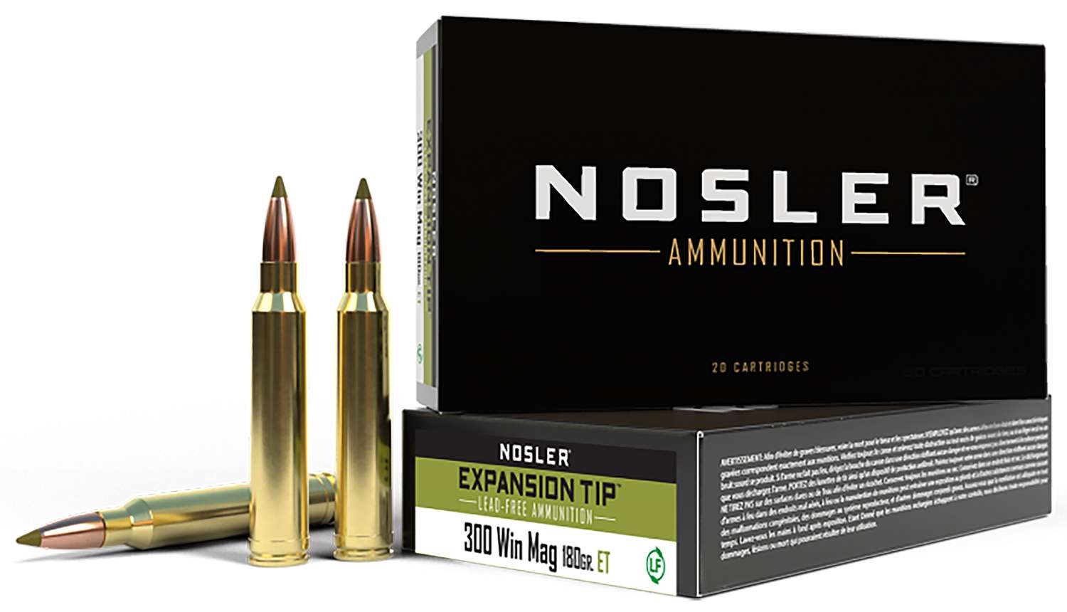 Nosler 300 Win Mag 180 grain E-Tip Lead-Free Rifle Ammo, 20/Box - 40038 - Nosler