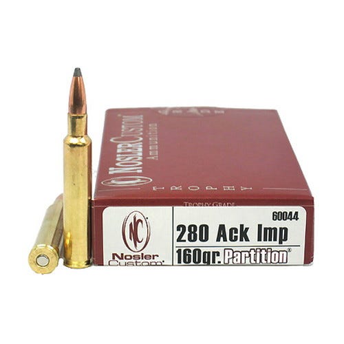 Nosler Trophy Grade 280 Ackley Improved 160 grain Partition Rifle Ammo, 20/Box - 60044