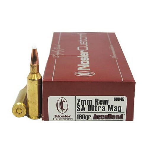Nosler Trophy Grade 7mm RSAUM 160 grain AccuBond Rifle Ammo, 20/Box - 60045 - Nosler
