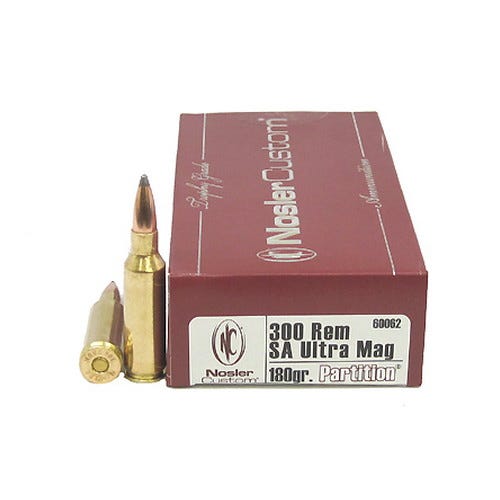 Nosler Trophy Grade 300 SAUM 180 grain Partition Rifle Ammo, 20/Box - 60062 - Nosler