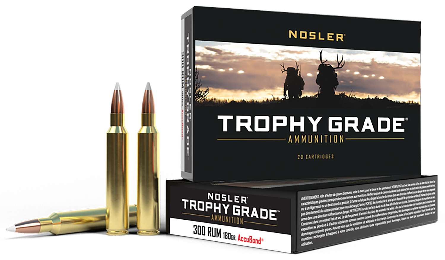 Nosler Trophy Grade 300 RUM 180 grain AccuBond Rifle Ammo, 20/Box - 60065 - Nosler