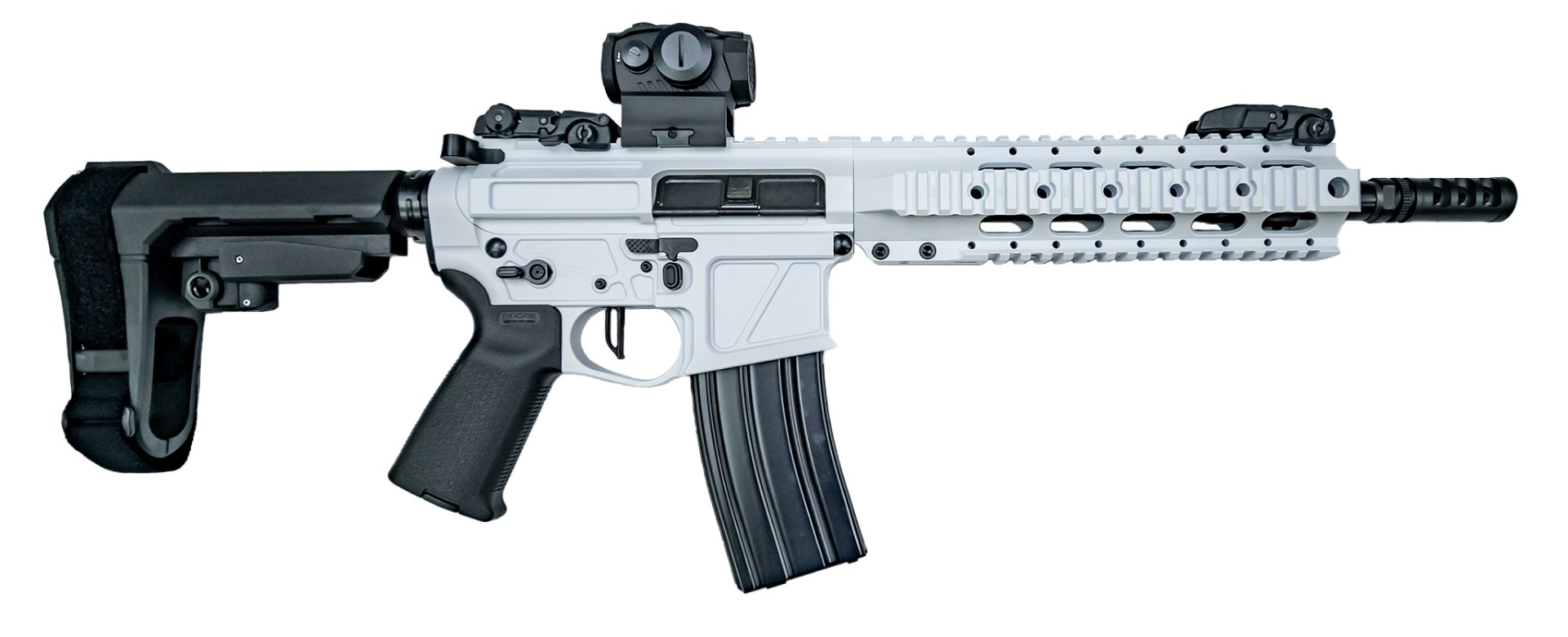 PSA Custom 10.5" .223 Wylde Billet AR-15 Pistol W/3.5lb Flatbow FCG, Mbus, Romeo 5 Red Dot - Snow - Psa Custom