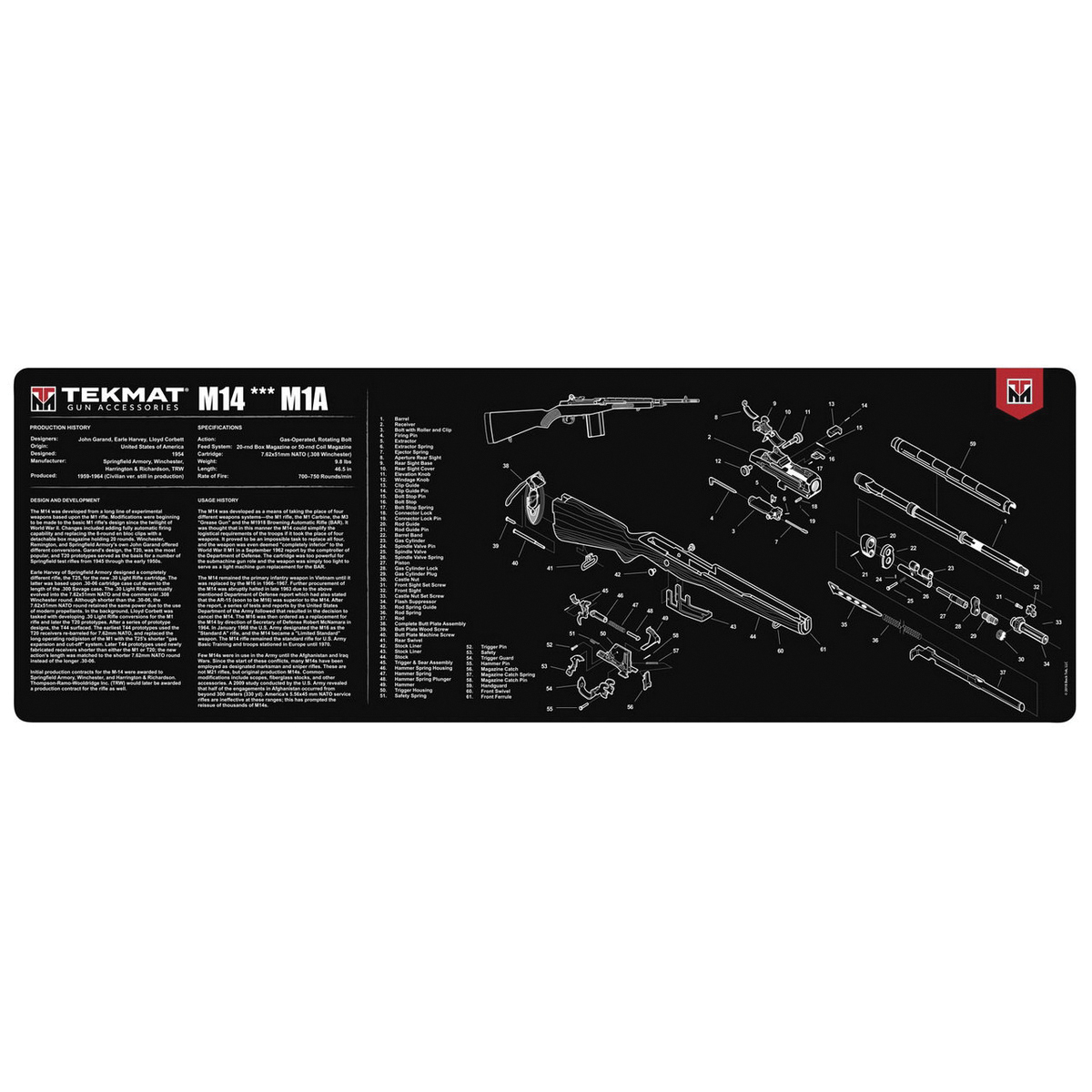 TEKMAT M14 M1A 36" x 12" x 0.13" Gun Cleaning Mat, Black