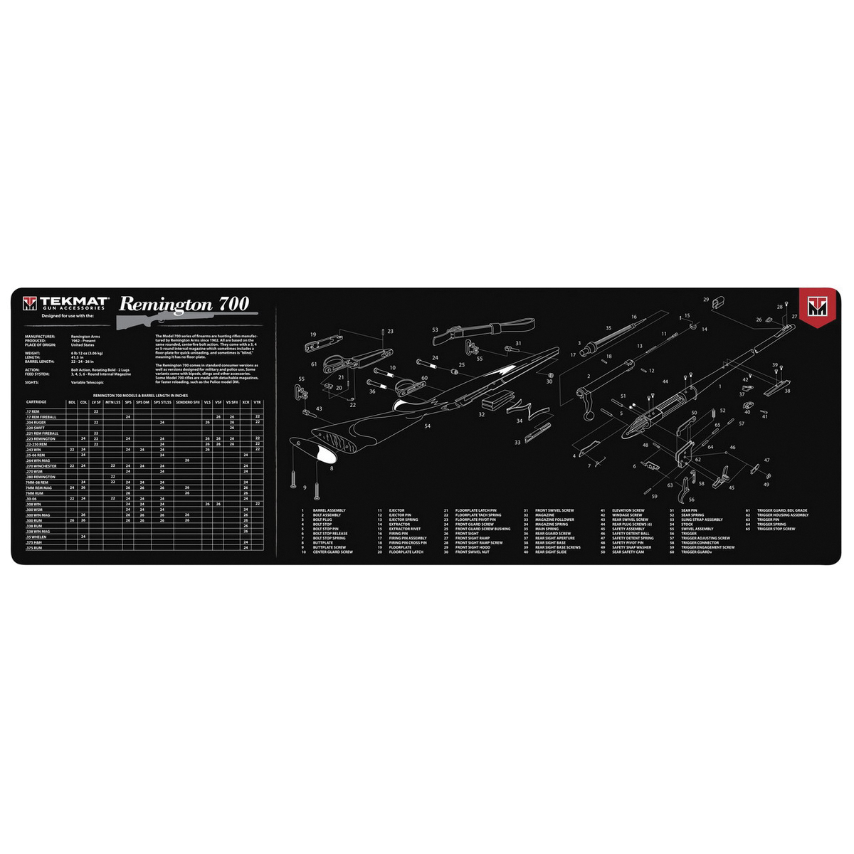 TEKMAT Remington 700 36" x 12" x 0.13" Gun Cleaning Mat, Black