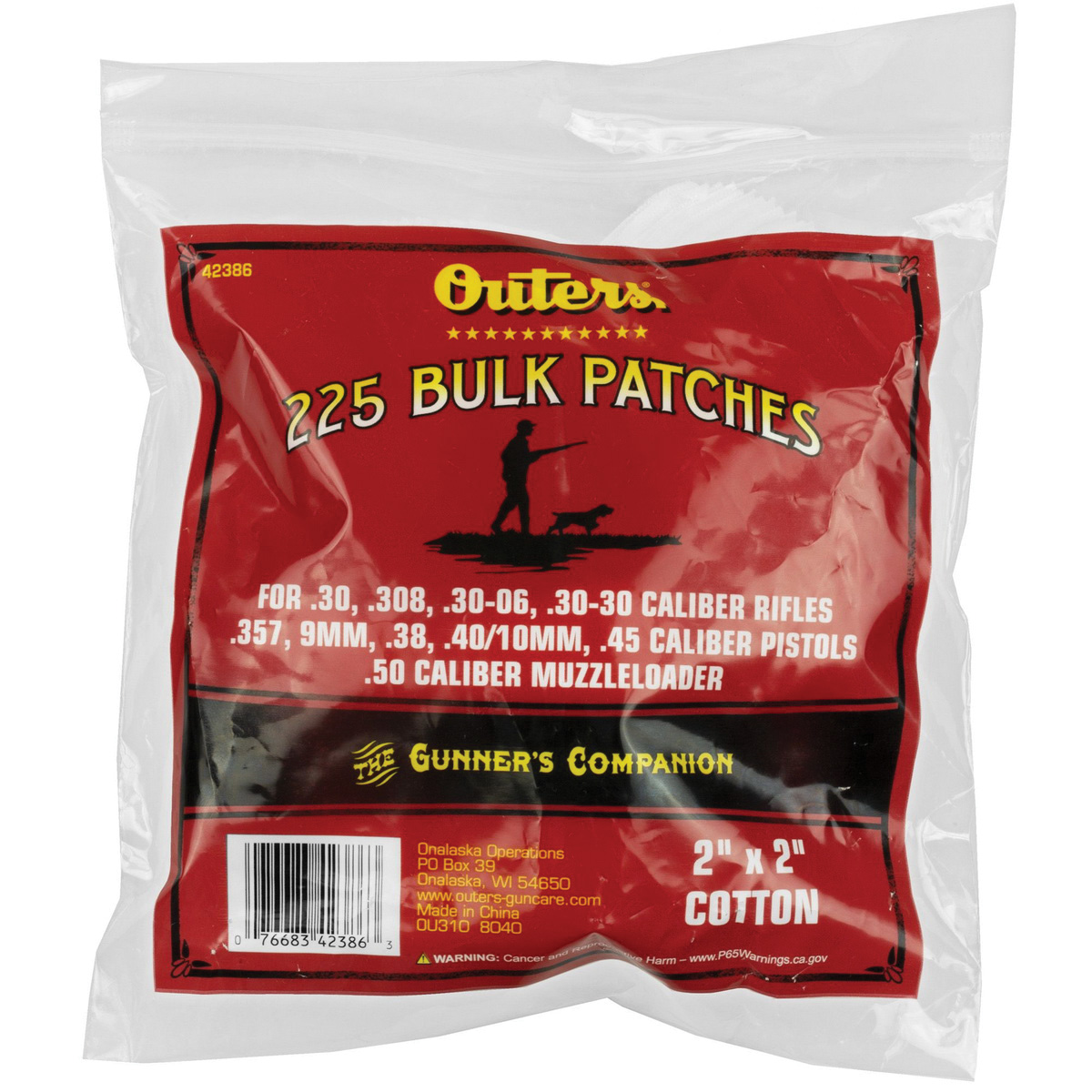 Outers .30 Cal/.50 Cal Cleaning Patch, Bag of 225