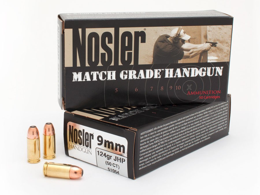Nosler Match Grade 9mm Luger 124 grain JHP Handgun Ammo, 50/Box - 51054 - Nosler