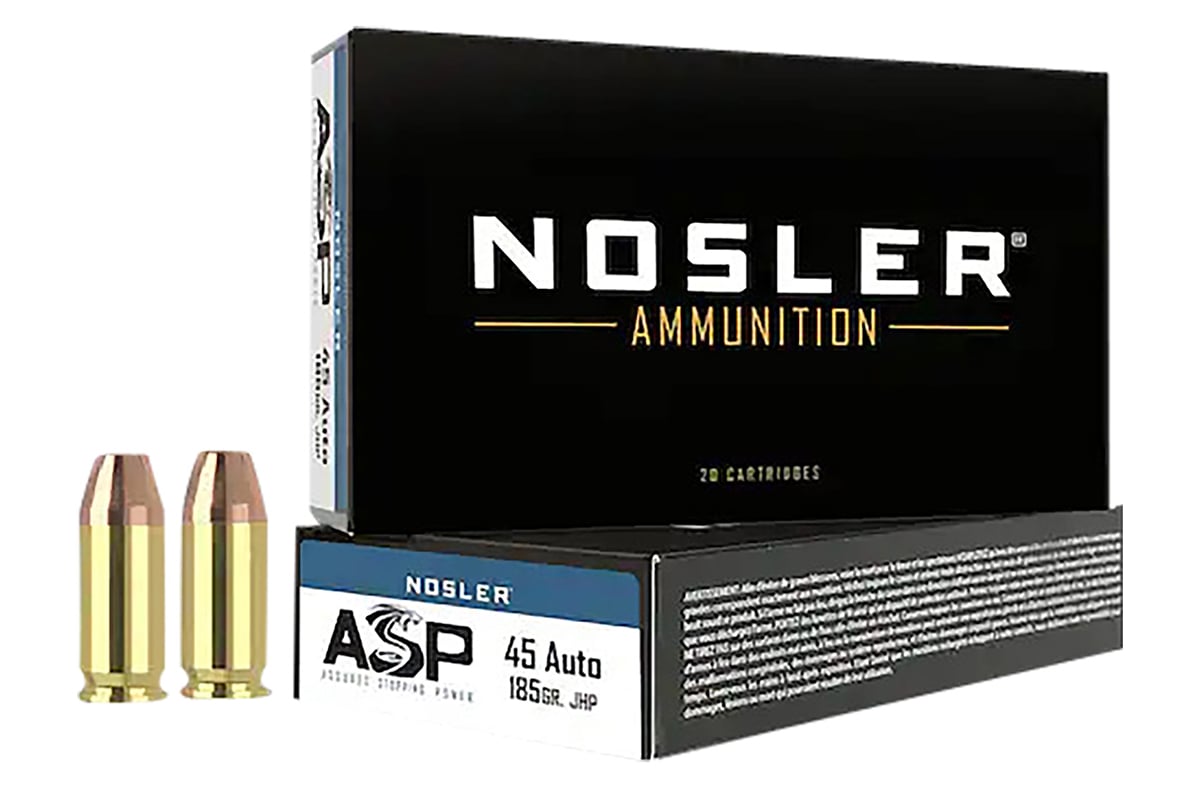 Nosler Assured Stopping Power .45 ACP 185gr. Jacketed Hollow Point Handgun Ammo, 50/Box - 51271 - Nosler
