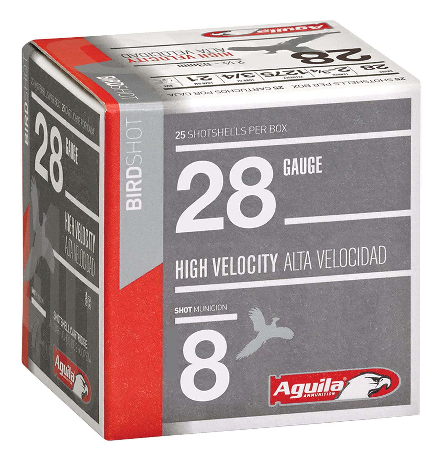 Aguila Sub-Gauge 28 Gauge 2-3/4 inches 8 Shot 3/4 oz Lead Shotshell, Birdshot, 25/Box - 1CHB2878 - Aguila