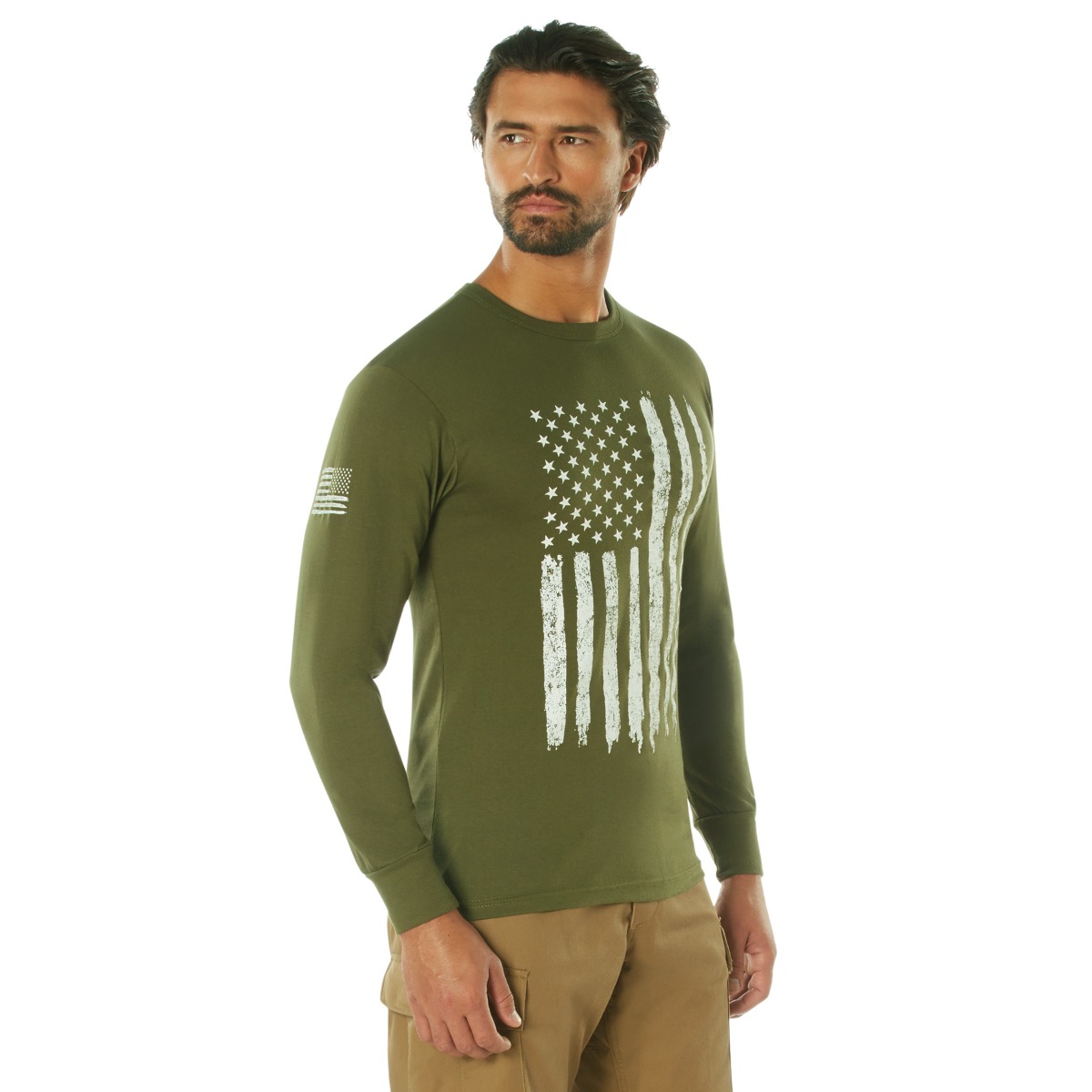 Rothco Rothco Us Flag Long Sleeve T-Shirt - Olive Drab, Large