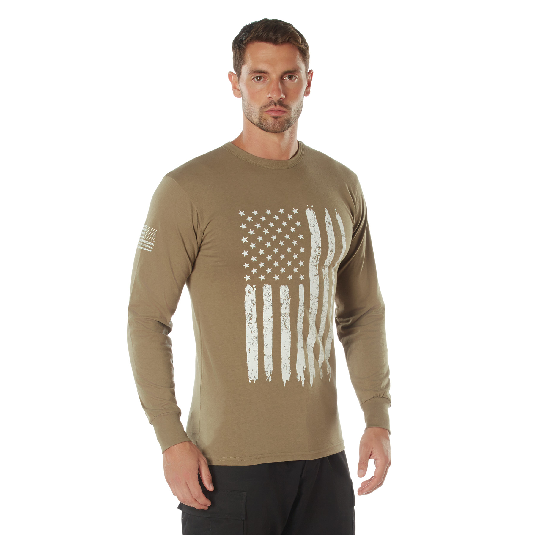 Rothco Rothco Us Flag Long Sleeve T-Shirt - Coyote Brown, Small