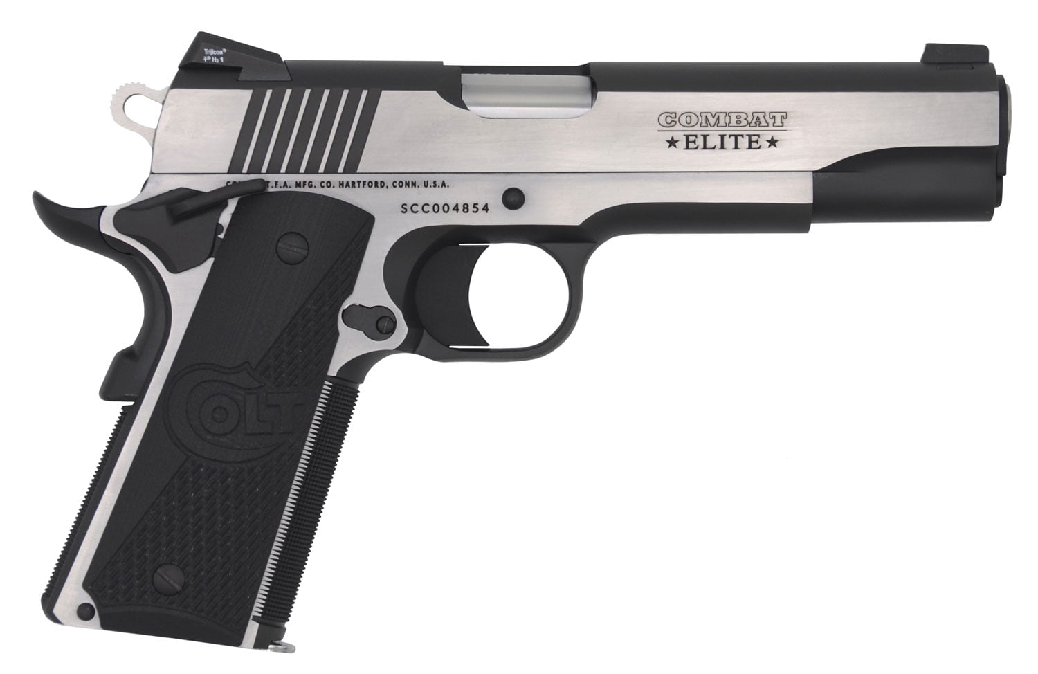 Colt Combat Elite Government 45 ACP 8+1 Round Pistol, 2-Tone Elite (Stainless Steel and Black) - O1070CE