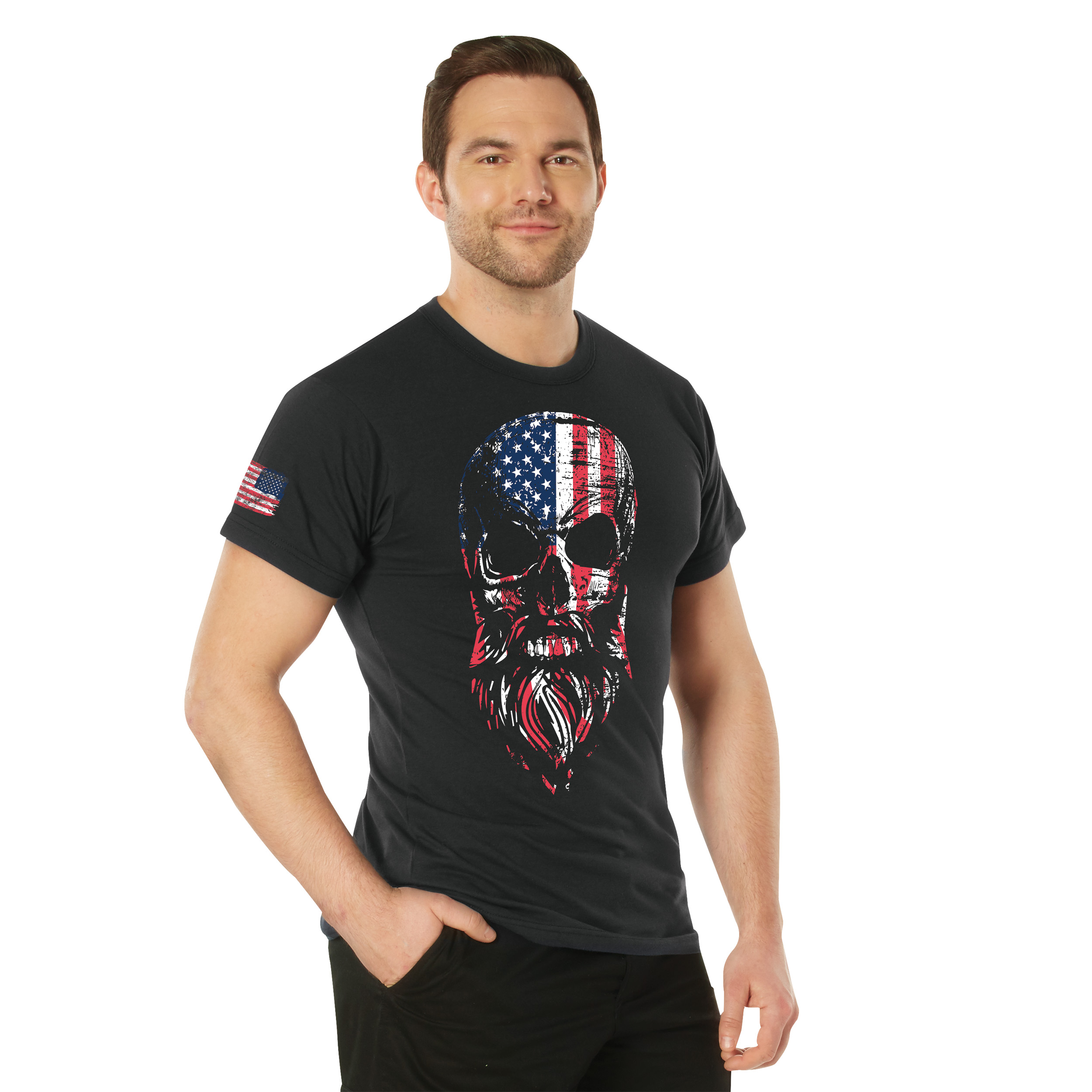 Rothco Rothco Us Flag Bearded Skull T-Shirt - Black, X-Large