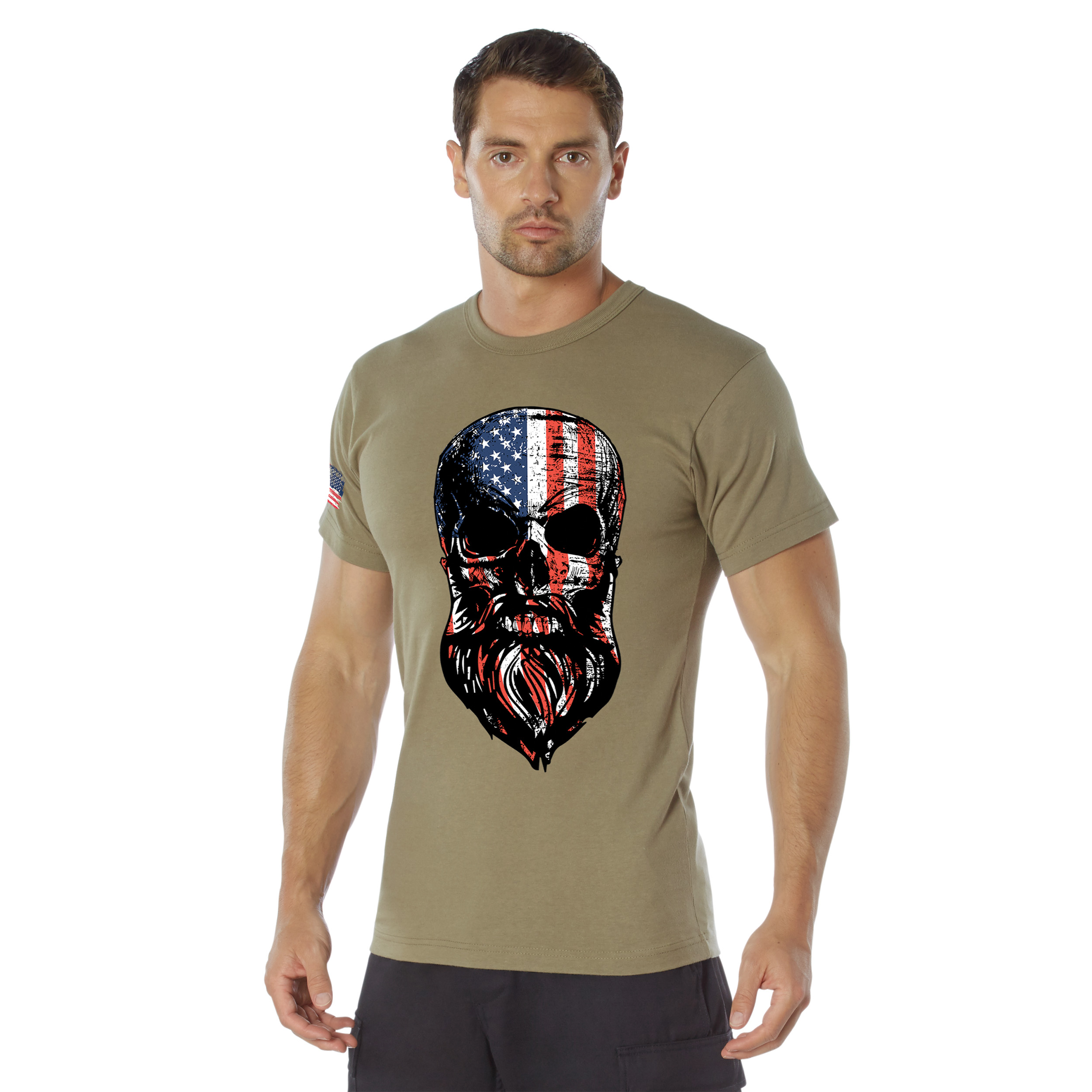 Rothco Rothco Us Flag Bearded Skull T-Shirt - Coyote Brown, 2X-Large