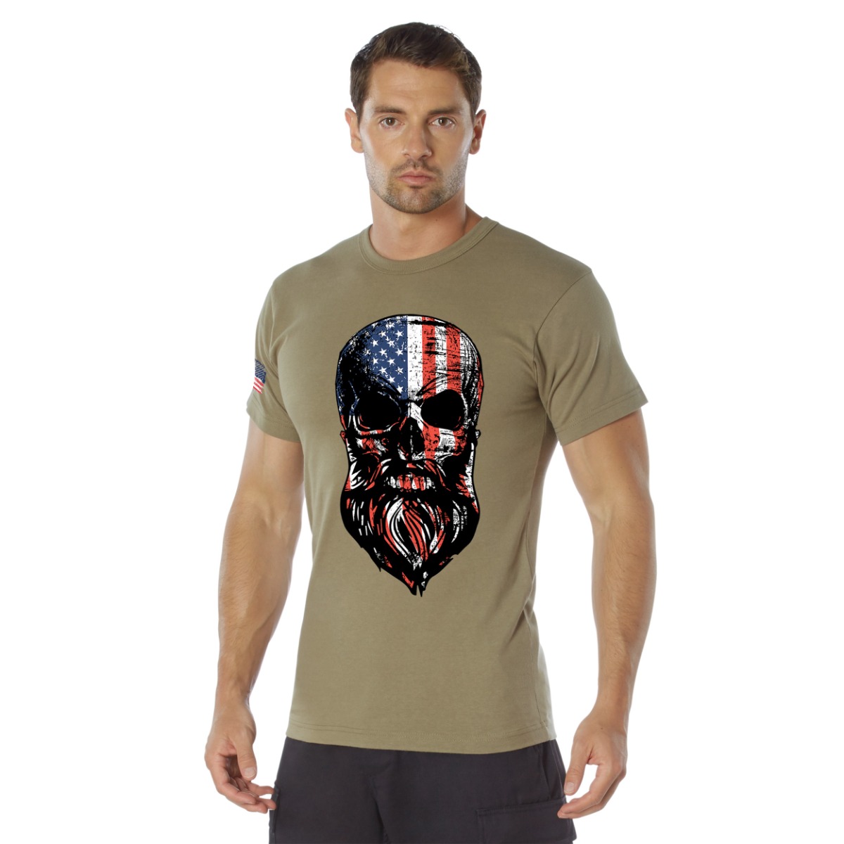 Rothco Rothco Us Flag Bearded Skull T-Shirt - Coyote Brown, 3X-Large
