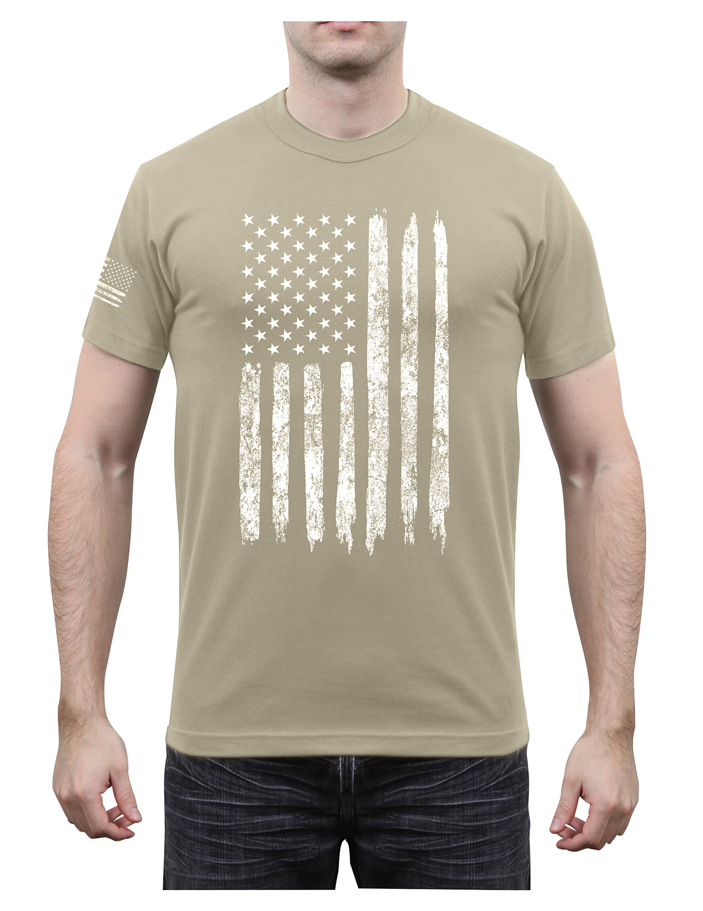 Rothco Rothco Distressed Us Flag Athletic Fit T-Shirt - Desert Sand, Medium