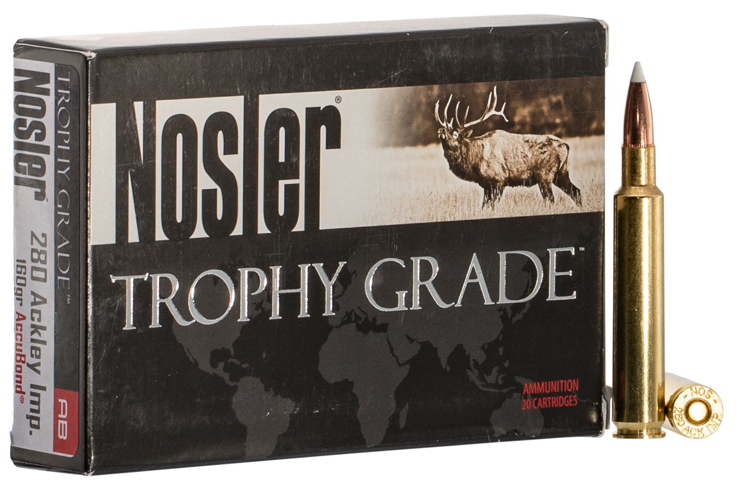 Nosler Trophy Grade 280 Ackley Improved 160 grain AccuBond Rifle Ammo, 20/Box - 60076 - Nosler