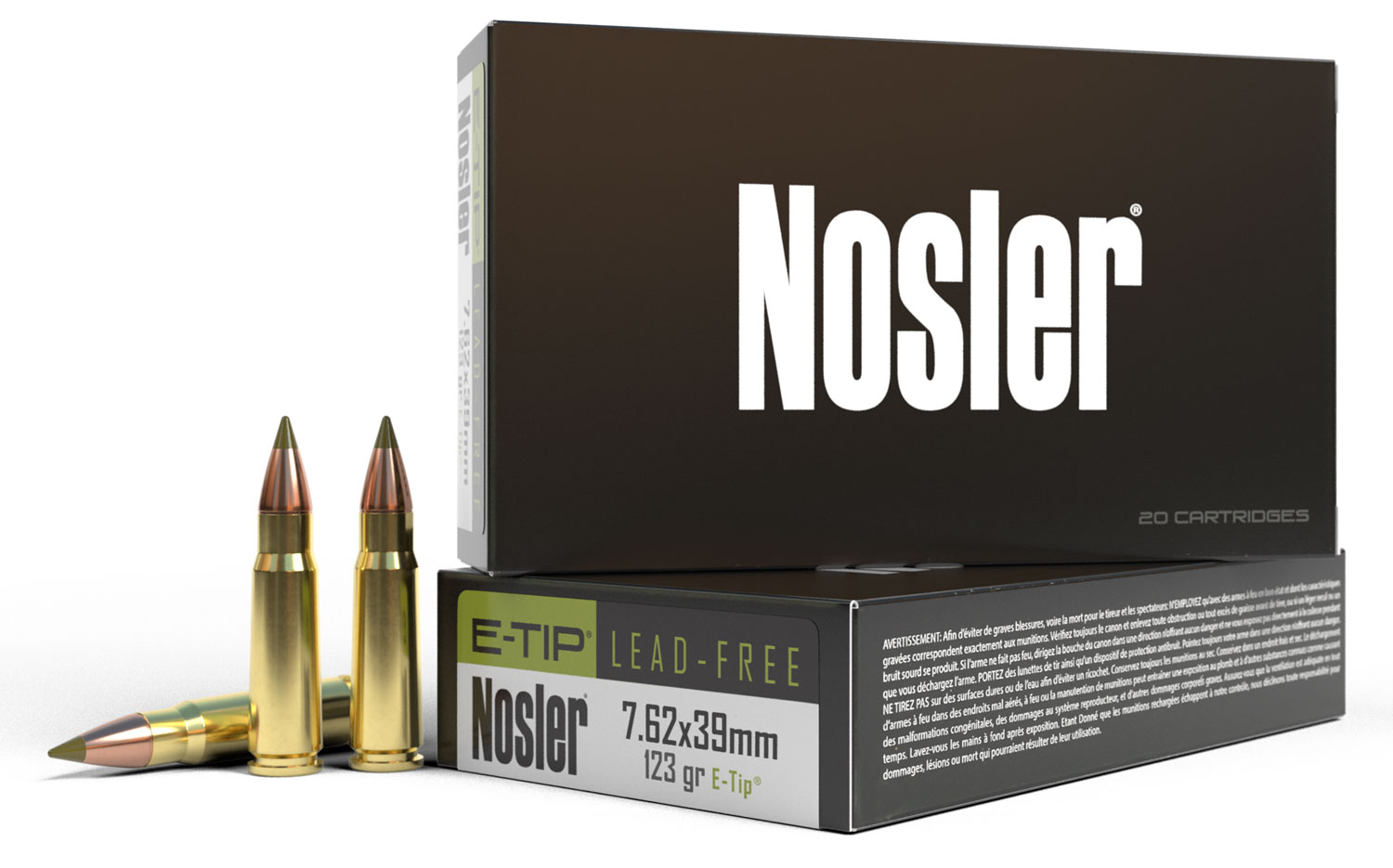 Nosler 7.62x39mm 123 grain Expansion Tip Lead-Free Rifle Ammo, 20/Box - 40040 - Nosler