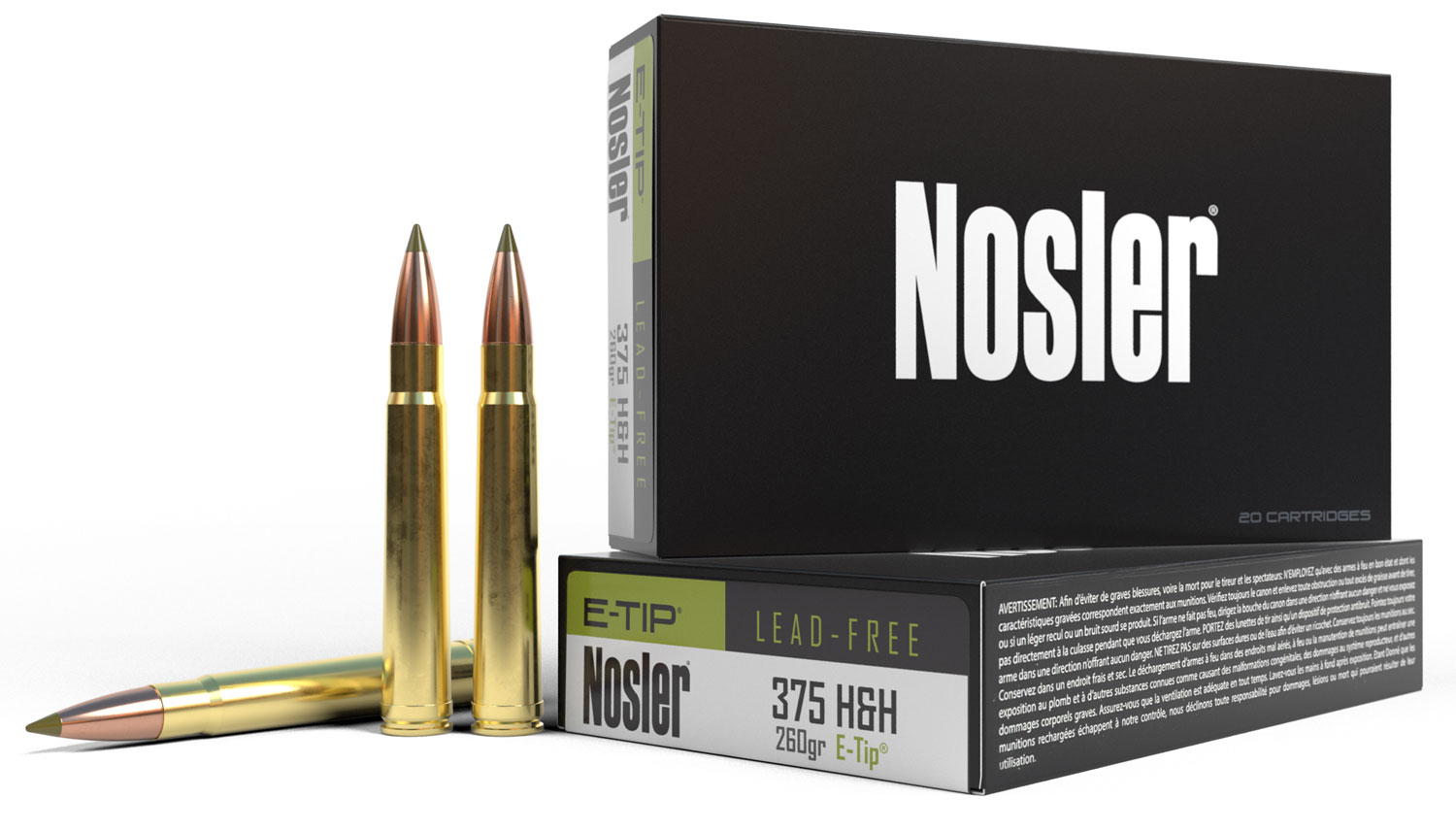 Nosler 375 H&H 260 grain Expansion Tip Lead-Free Rifle Ammo, 20/Box - 40395 - Nosler