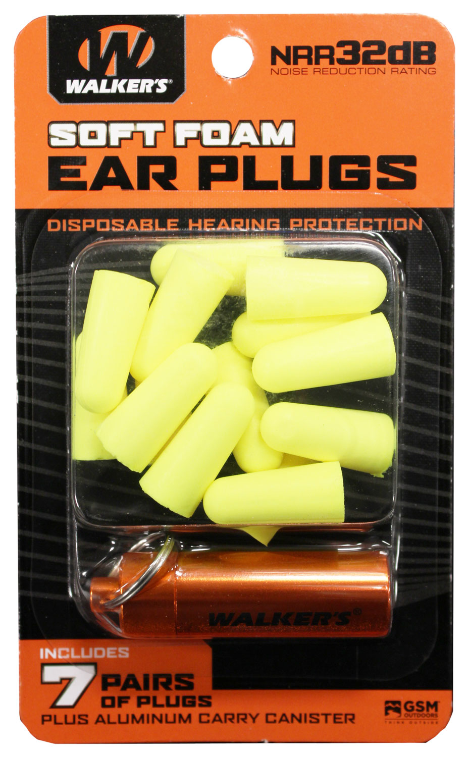 Walkers Game Ear 32 dB Inside the Ear Plug, Hi-Vis Yellow/Orange, 7 Pair - GWPPLGCANYL - Walkers Game Ear