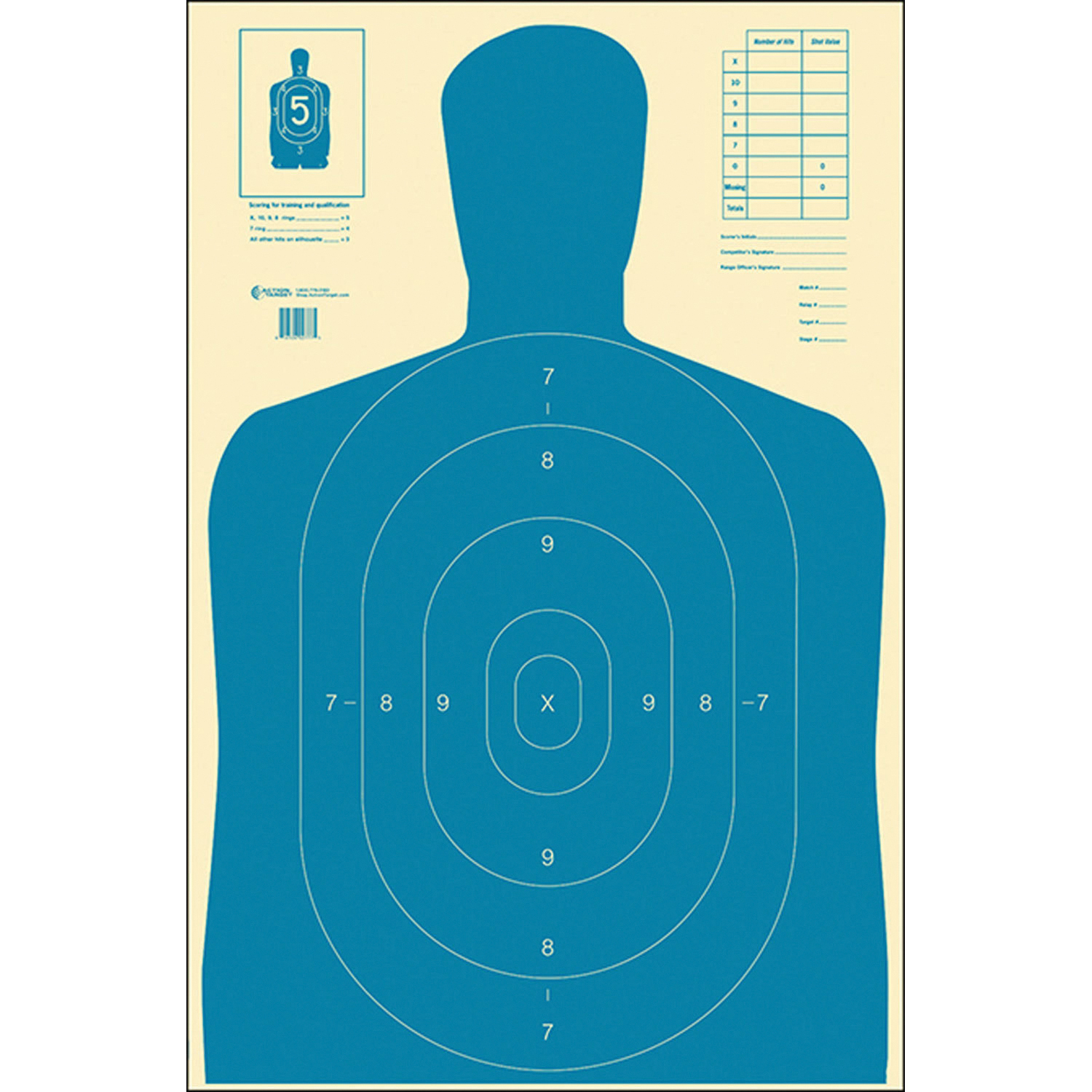 Action Target Qualification Economy Target, Blue/White, 100 Box - B-27E BLUE 100 - Action Target