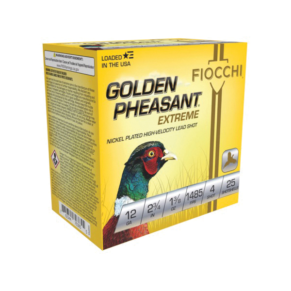Fiocchi Golden Pheasant 12 Gauge 2.75" #4 Shot Ammo - 1.37 oz - 25rds - 12GPX4 - Fiocchi