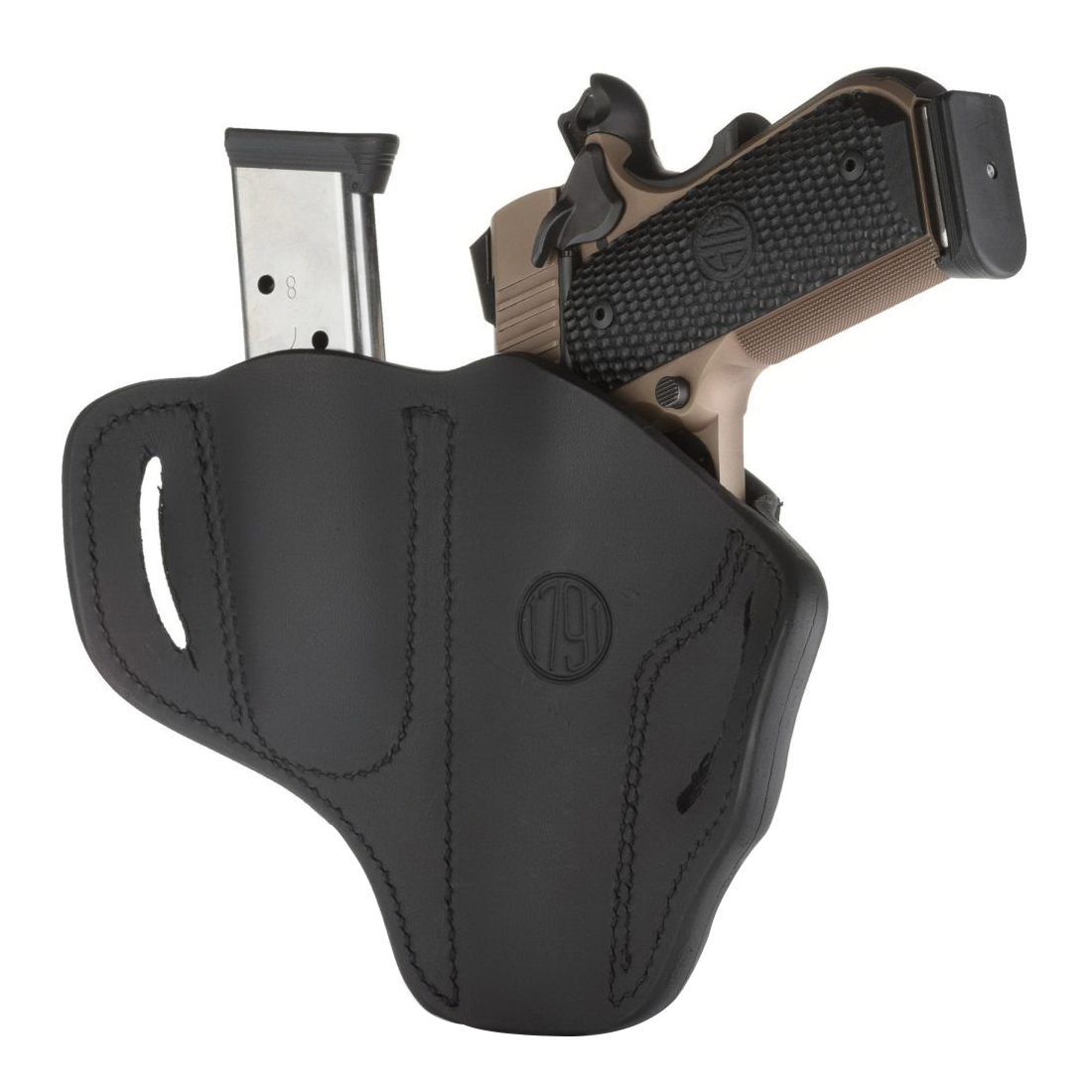 1791 Gunleather Combo 1911 Leather OWB Holster Right 01, Stealth Black - BH1M1SBLR - 1791 Gunleather