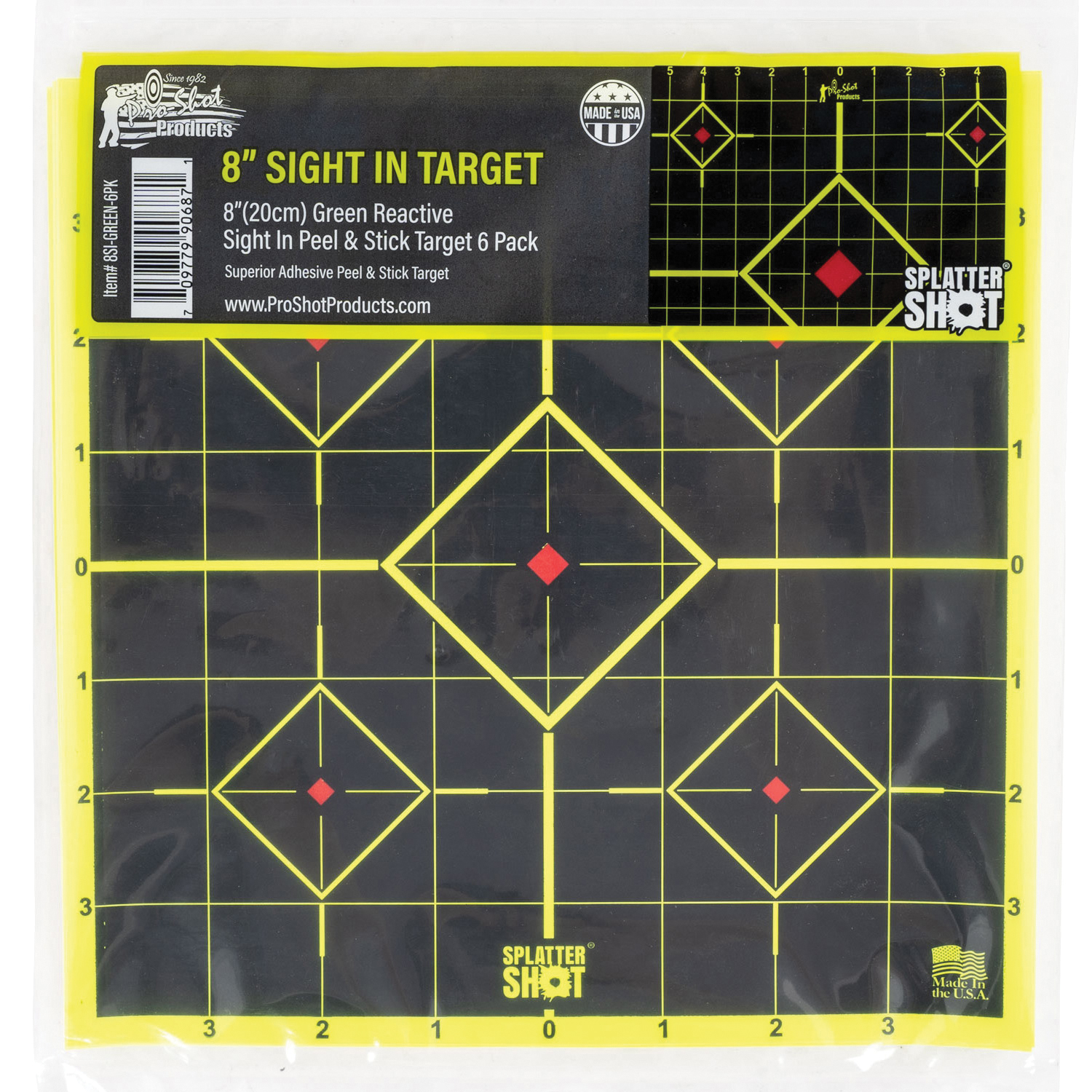 Pro-Shot SplatterShot Peel and Stick Sight-In Target, Black/Green - 8SI-GREEN-6PK - Proshot