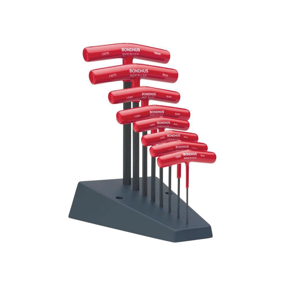Bondhus HTX80M/S 8-Piece Graduated Length Hex End T-Handle Set w/Stand, Black/Red - Bondhus