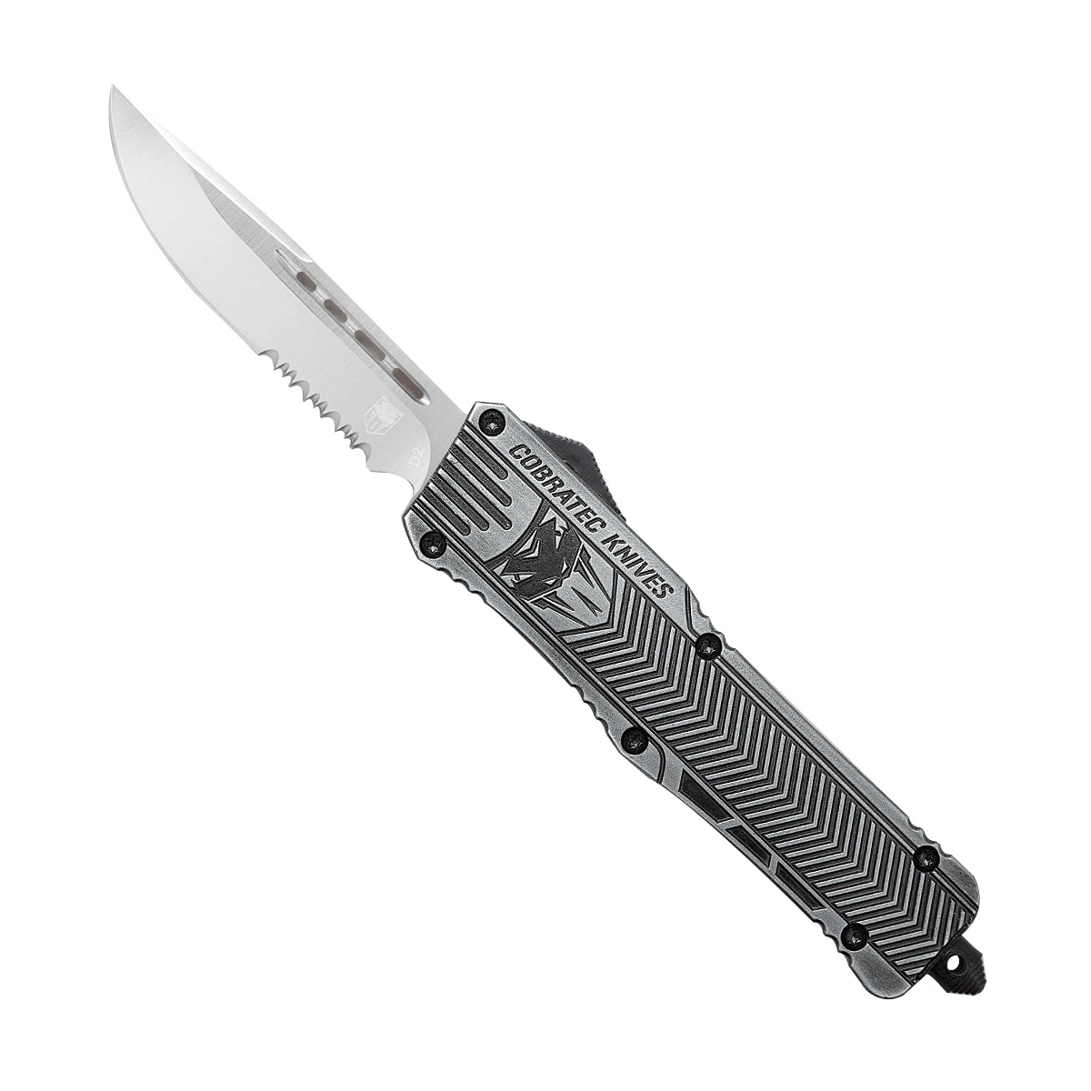 CobraTec Knives CTK-1 Large OTF Knife Drop Serrated Pont, Stonewashed - LSWCTK-1LDS - Cobratec Knives Llc
