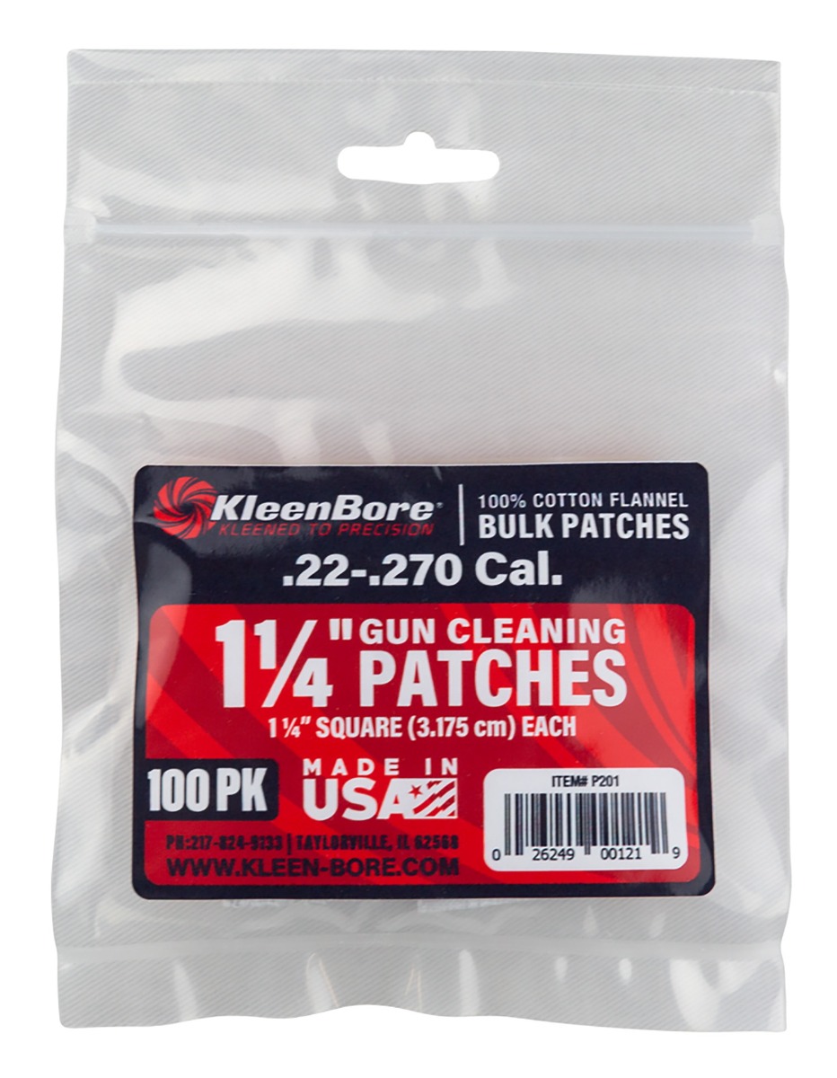KleenBore Super Shooter .22 - .270 Cal 1.25" 100% Cotton Flannel 100 Per Pack - Kleenbore