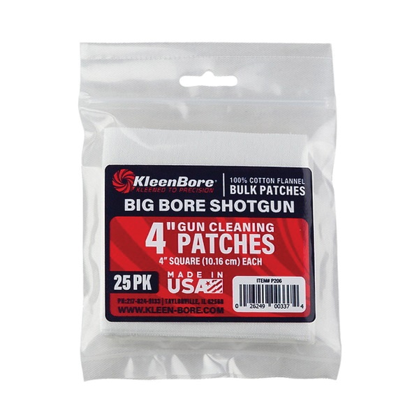 Kleenbore Super Shooter Cotton Flannel Cleaning Patches 4" - Firearm Maintenance Accessories - P206 - Kleenbore