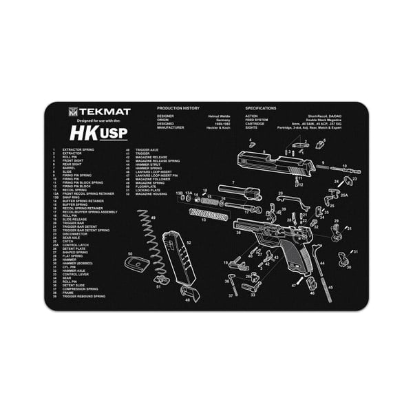 TekMat Heckler & Koch USP Rubber Cleaning Mat 11" x 0.13" - Black/White - TEKR17HKUSP - Tekmat