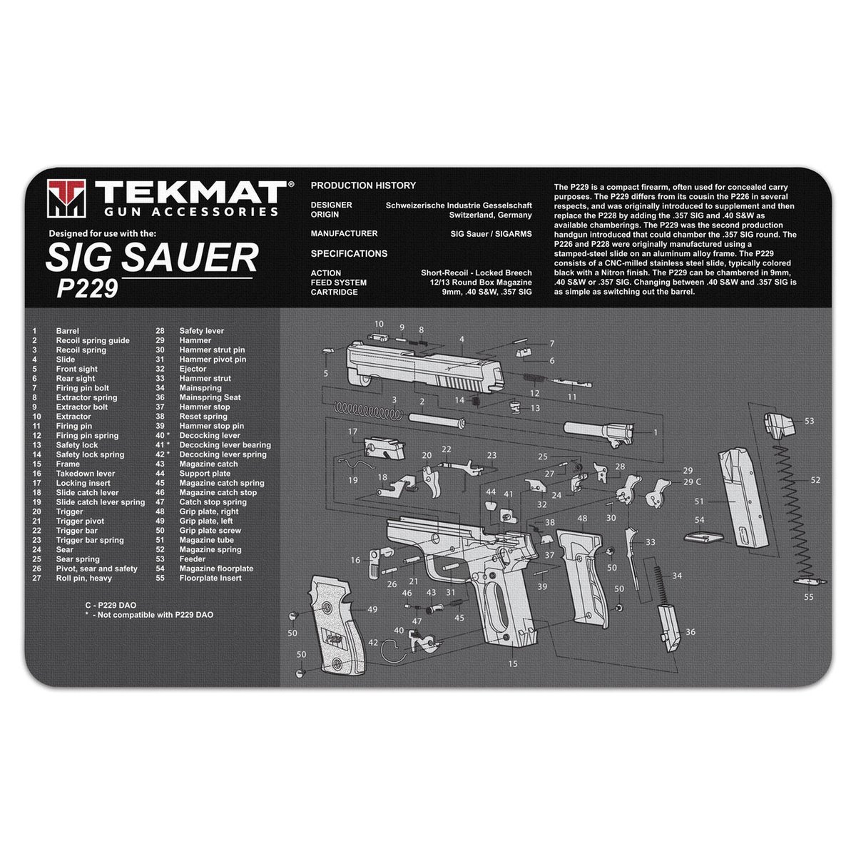 TEKMAT 17" x 11" x 0.13" Gun Cleaning Mat, Black/Gray - Tekmat