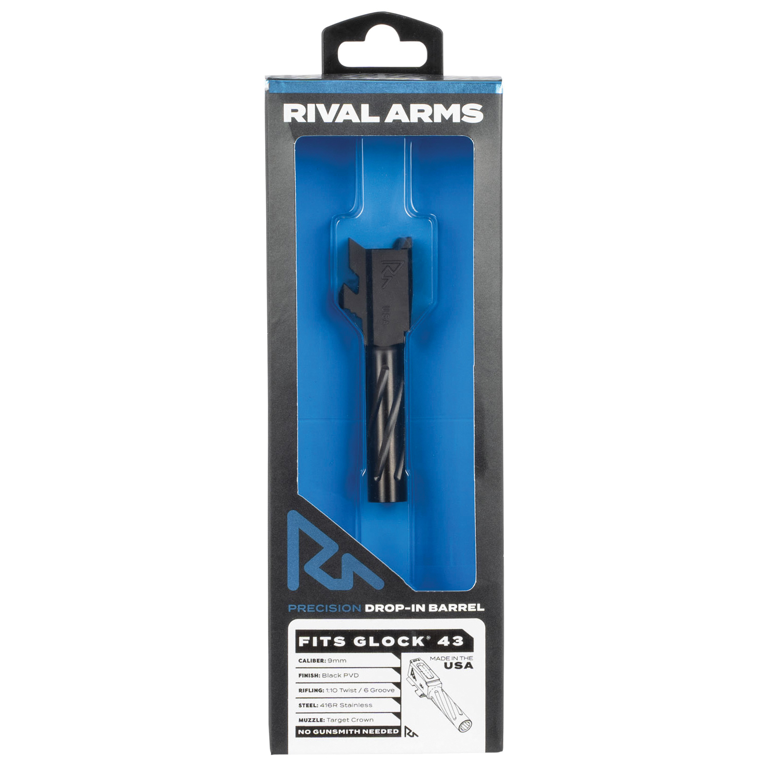 Rival Arms V1 Drop-In Barrel for Glock 43, Black - RA20G301A - Rival Arms