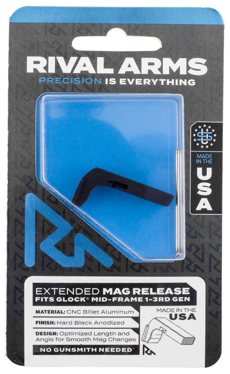 Rival Arms Magazine Release Compatible w/Glock Gen3 (Except 21SF) Extended, Black Anodized Aluminum - Rival Arms
