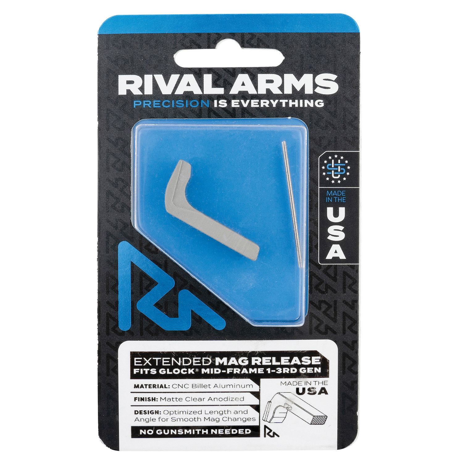 Rival Arms Extended Magazine Release for Glock Gen1-3, Matte Clear Anodized - RA-RA72G001D - Rival Arms