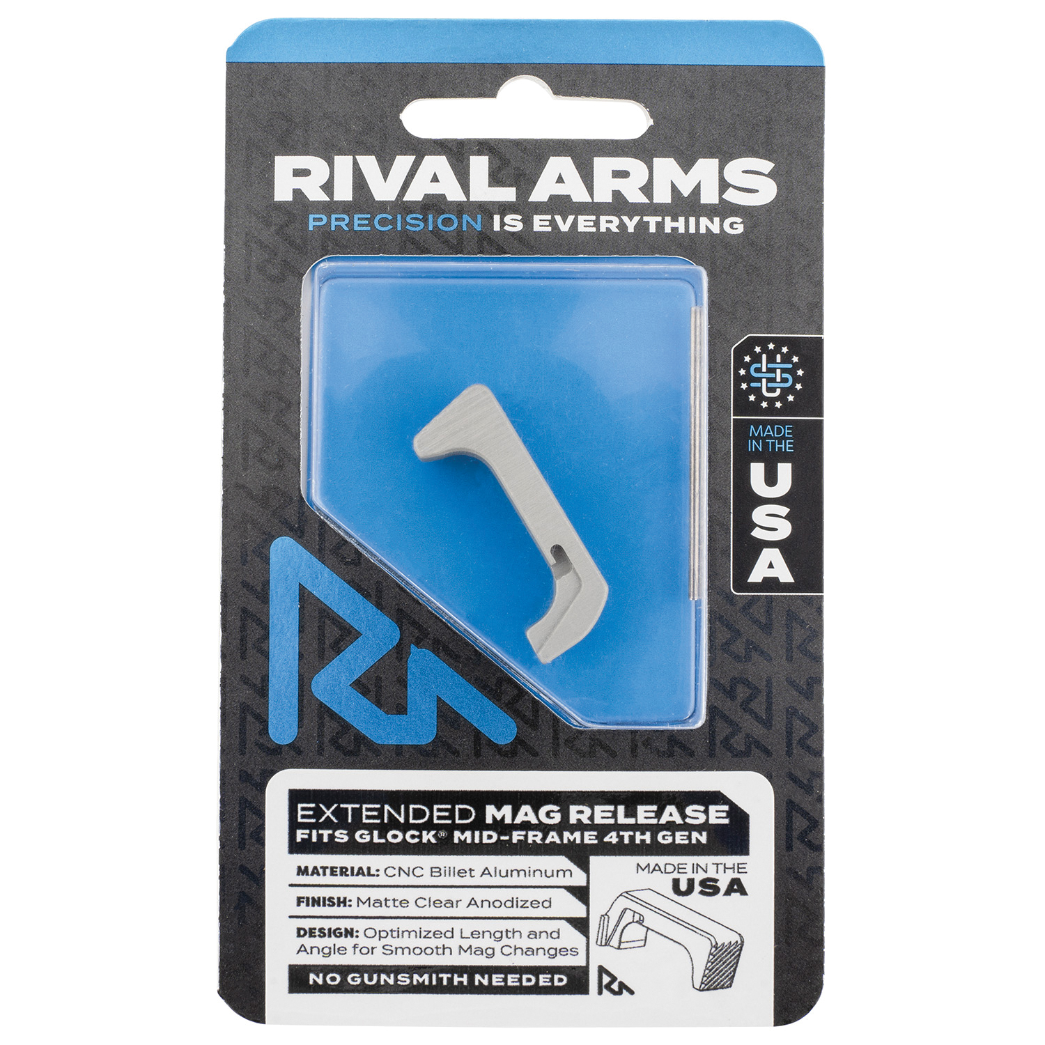 Rival Arms Extended Magazine Release for Glock Gen4, Matte Clear Anodized - RA-RA72G002D - Rival Arms