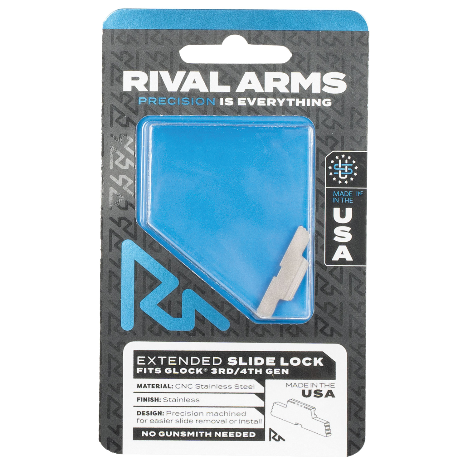 Enhanced Control Rival Arms Extended Slide Lock for Glock Gen3-4 - Stainless Steel - RA-RA80G001D - Rival Arms