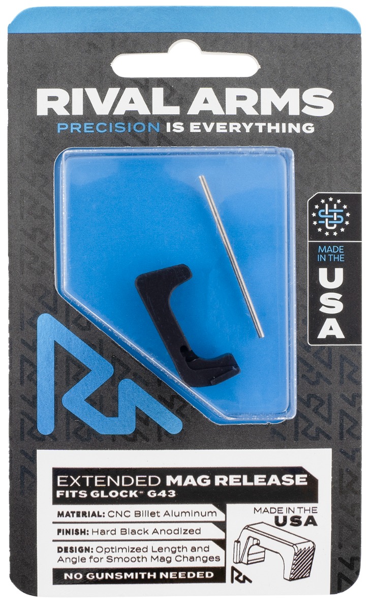Rival Arms Magazine Release Extended Black Anodized Aluminum for Glock 43 - Rival Arms
