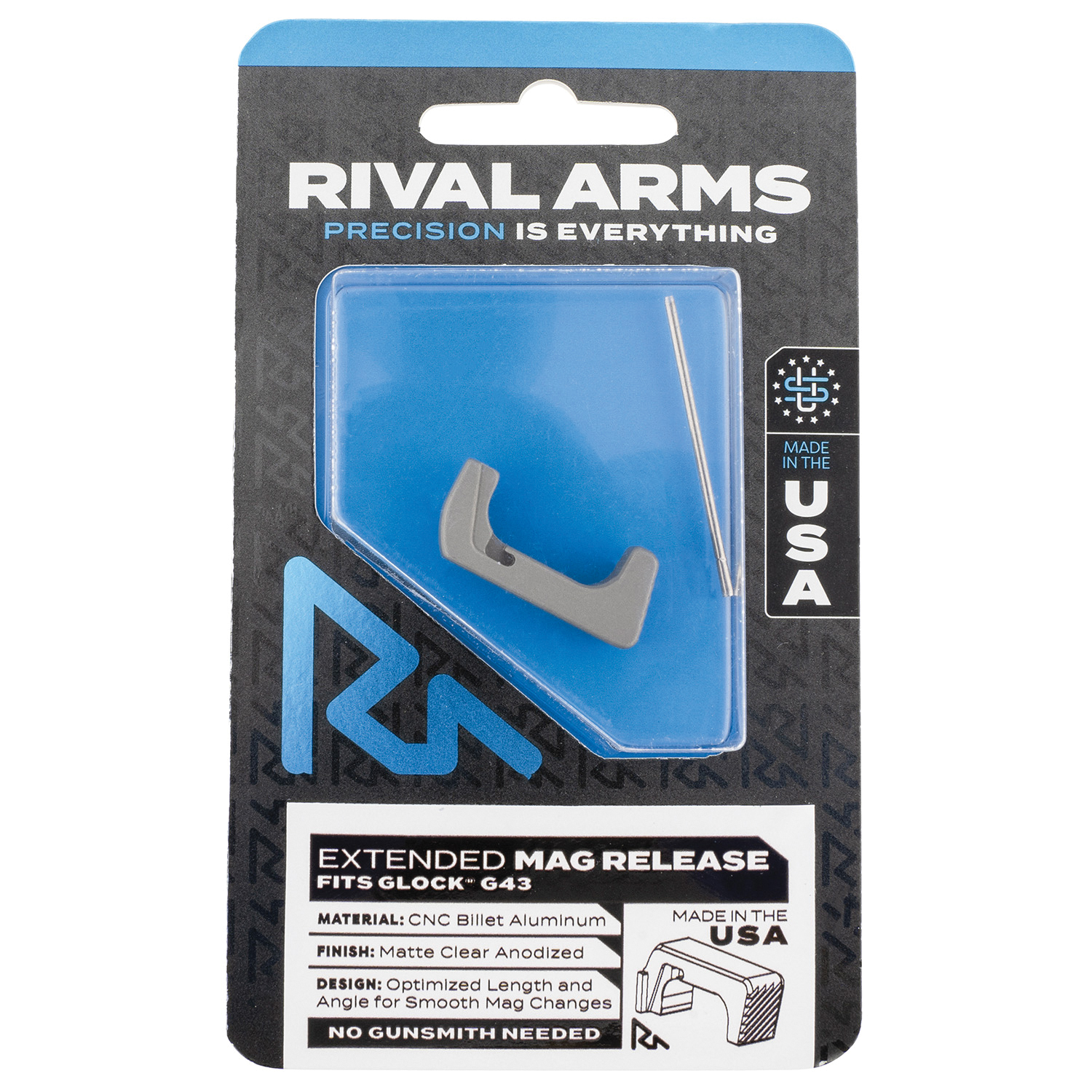 Rival Arms Extended Magazine Release for Glock 43, Matte Clear Anodized - RA-RA72G003D - Rival Arms