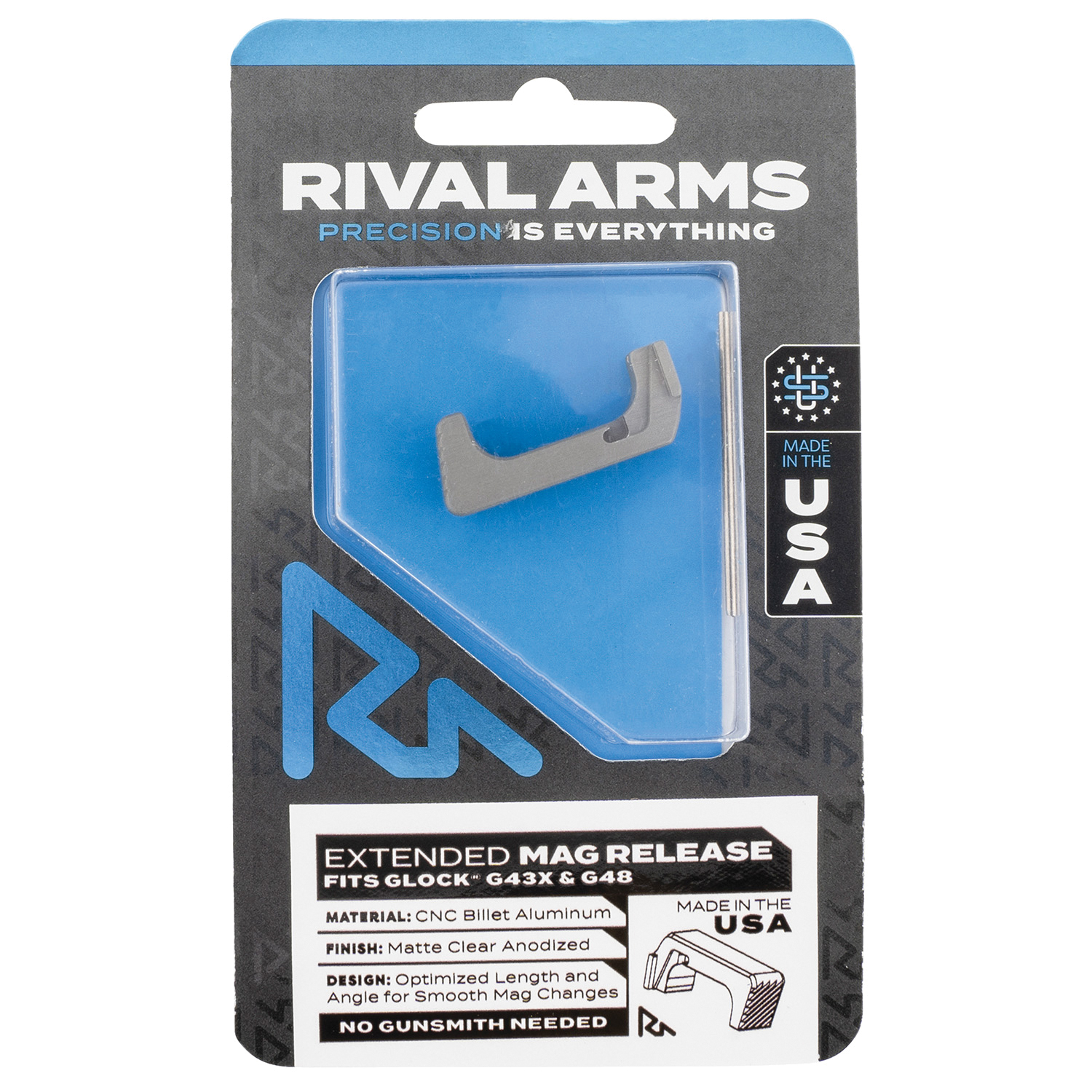 Rival Arms Extended Magazine Release for Glock 43X, Matte Clear Anodized - RA-RA72G004D - Rival Arms