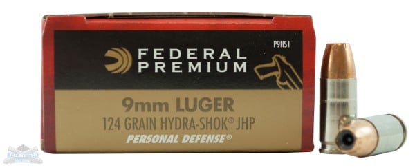 Federal Personal Defense 9mm Ammo 124 Gr Hydra-Shok JHP 20rds - Federal