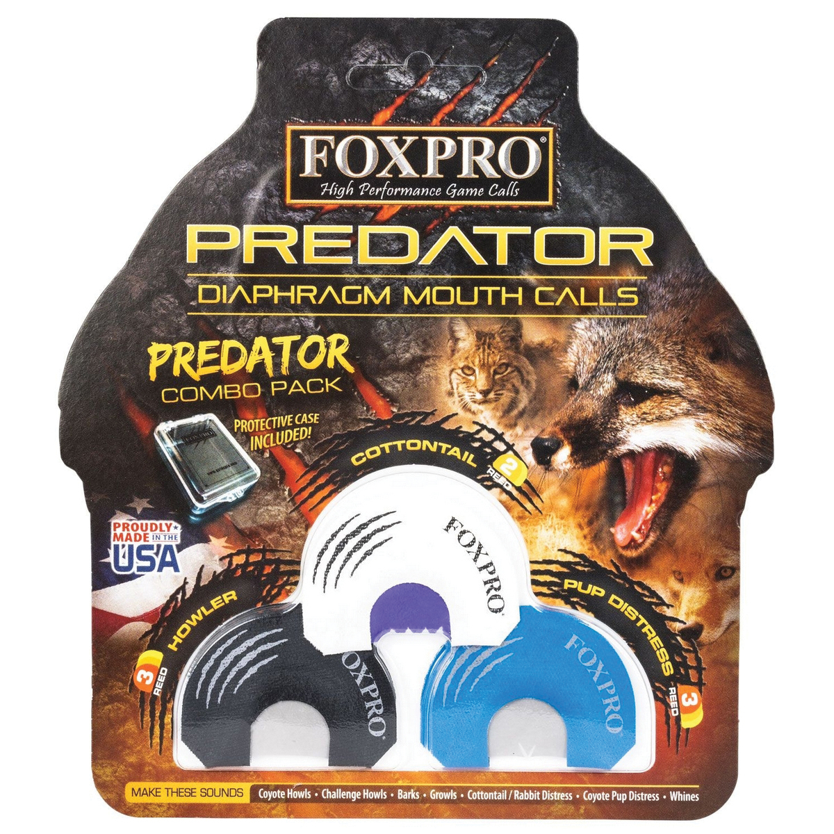 FoxPro Predator Diaphragm Mouth Call Combo, Black/Blue/White