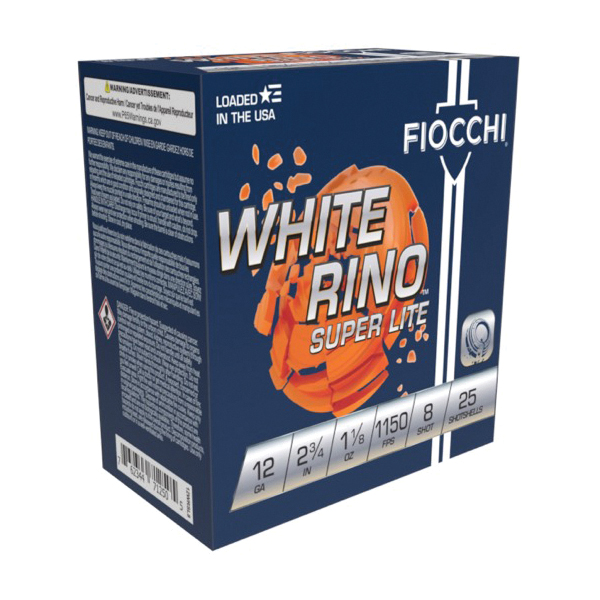 Fiocchi White Rino Super Light 12 Gauge 2.75" #8 Shot - 1.12 oz - 25rds - 12WRSL8