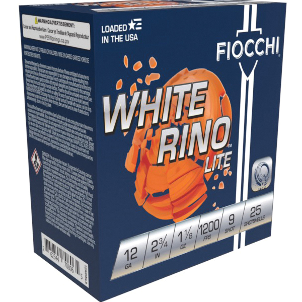 Fiocchi White Rino Lite 12 Gauge 2.75" #9 Shot - 1.12 oz - 25rds - 12WRNL9